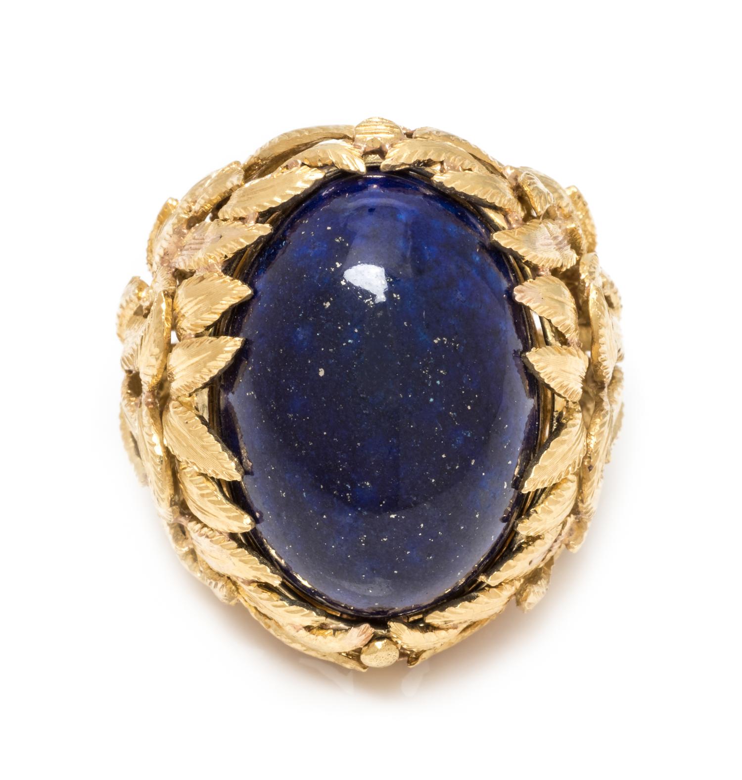 An 18 Karat Yellow Gold and Lapis Lazuli Bombe Ring, Italian, 22.00 dwts.