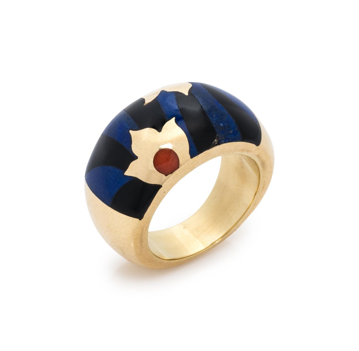 YELLOW GOLD AND GEMSTONE INLAY RING