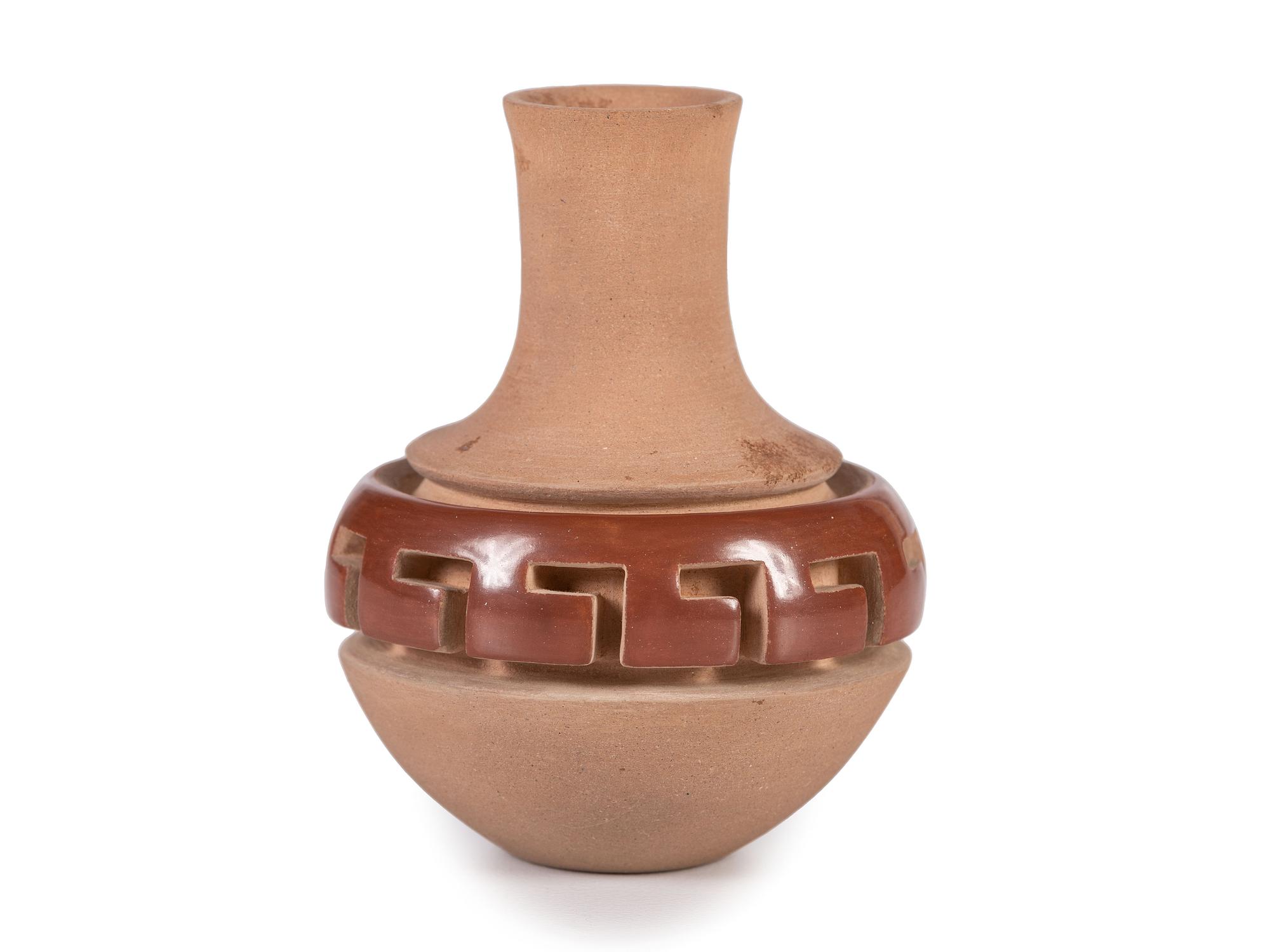 Miniature Carved Red and Buff Pottery Jar, 1981