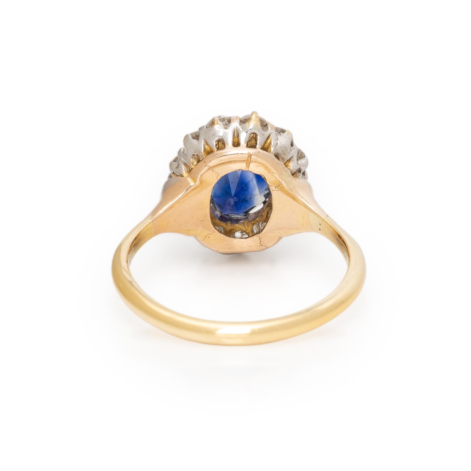Sapphire, Diamond, and Bicolor Gold Ring