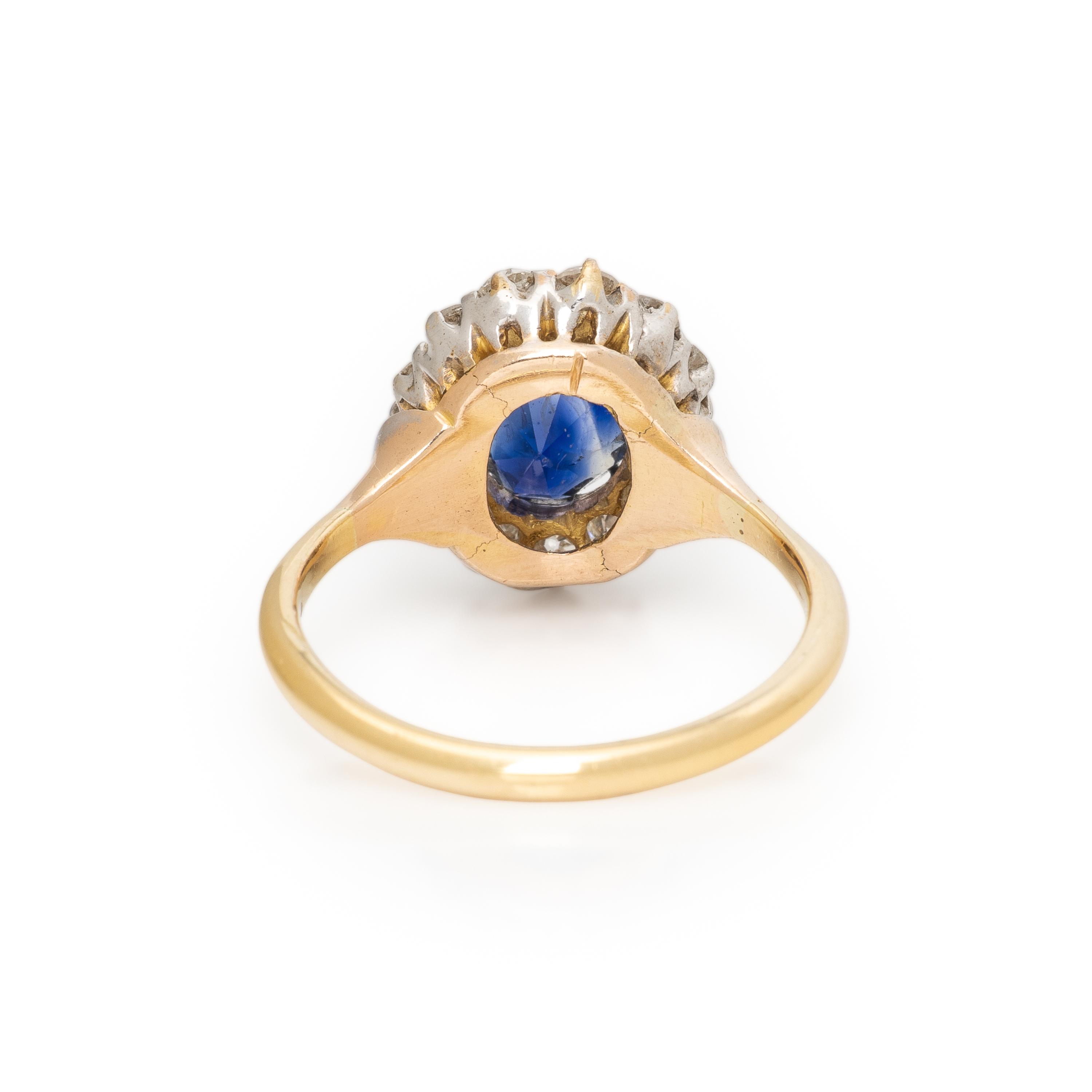 Sapphire, Diamond, and Bicolor Gold Ring