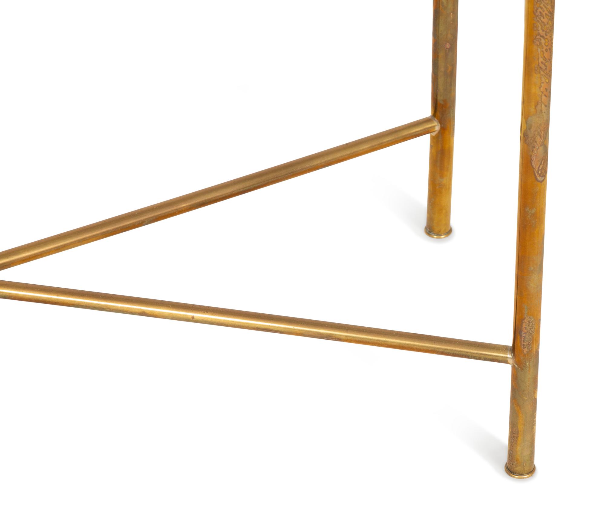 A Pair of Neoclassical Style Brass Console Tables with Glass Tops