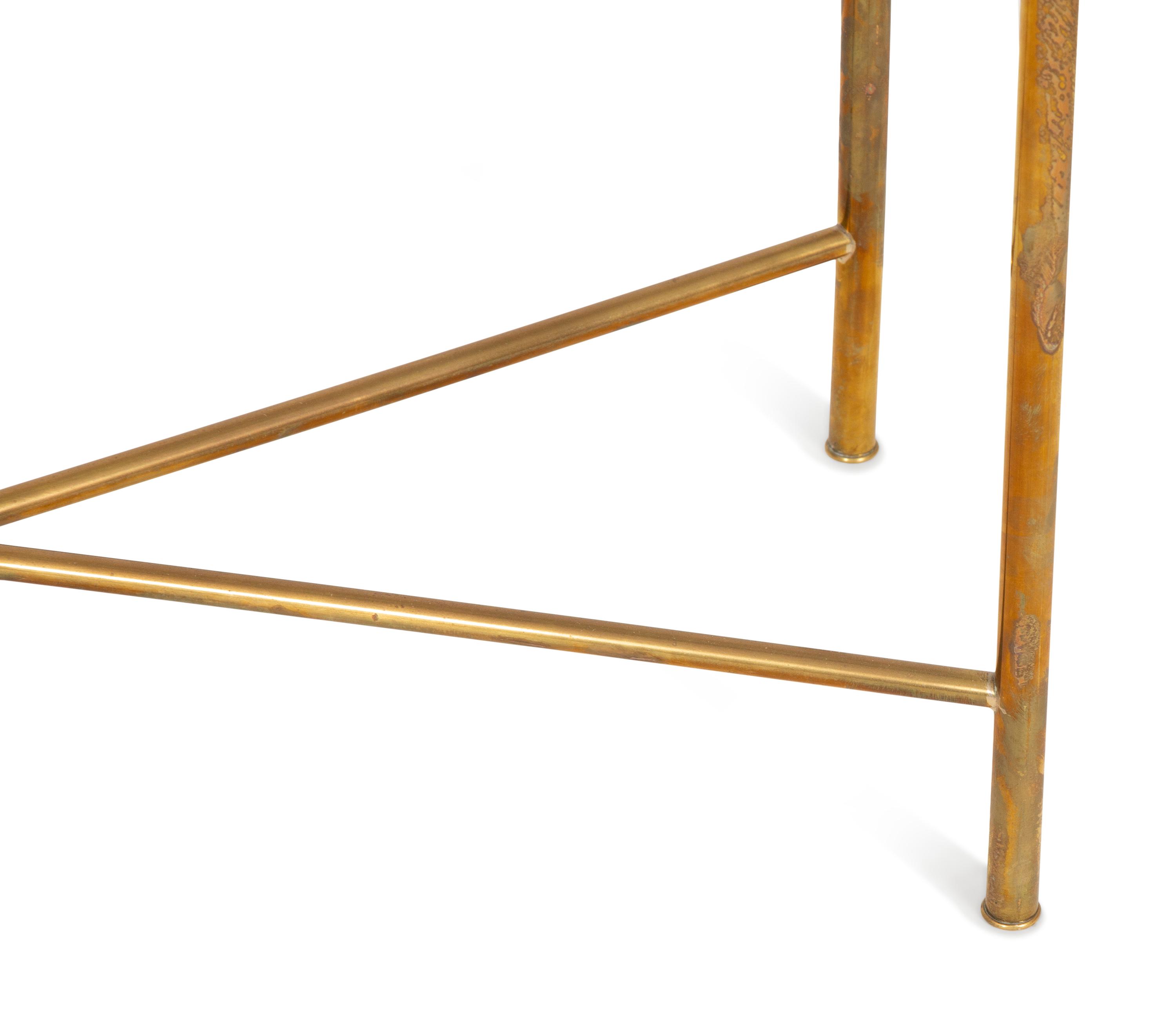 A Pair of Neoclassical Style Brass Console Tables with Glass Tops