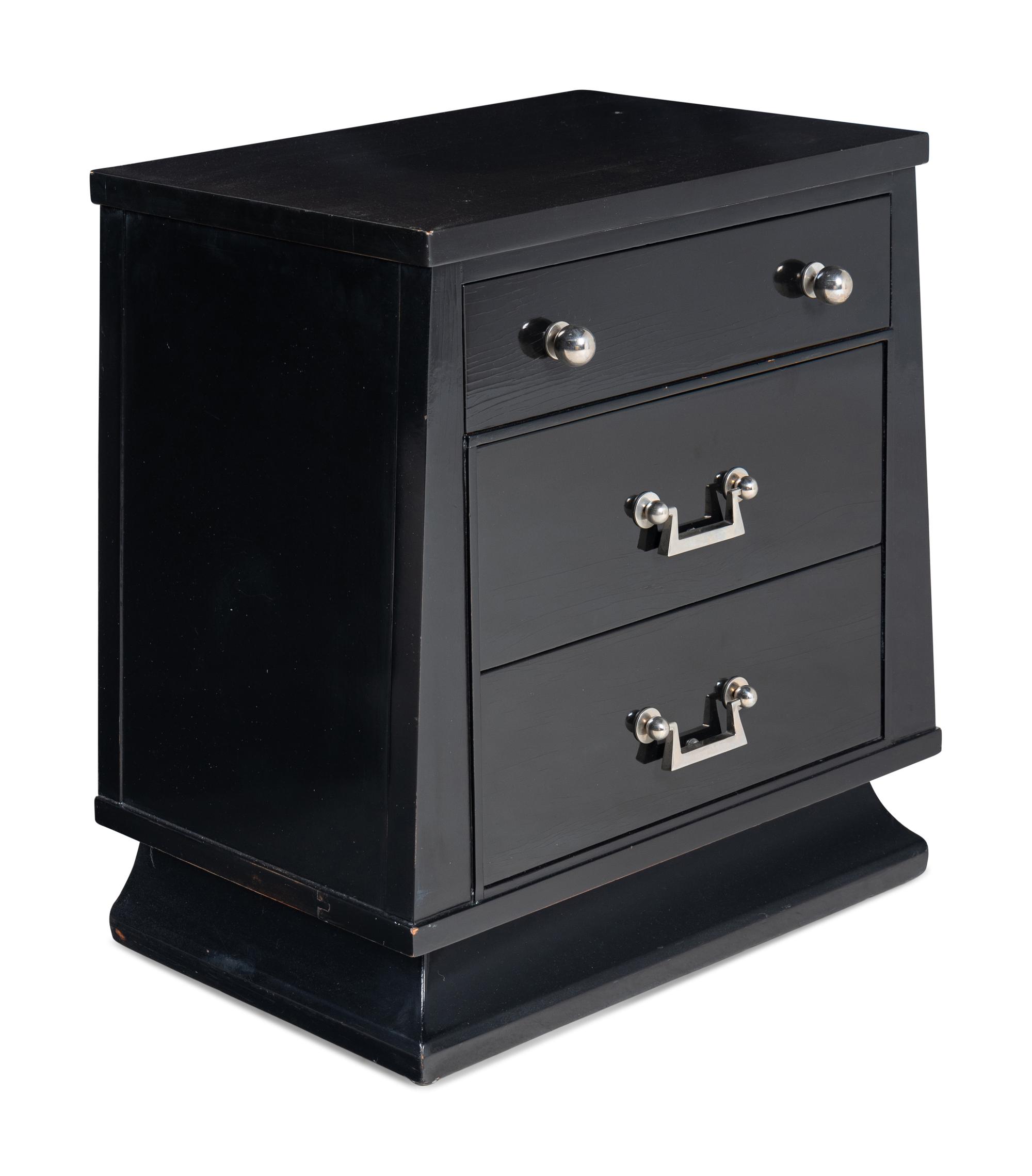 A Pair of James Mont Black-Painted Nightstands
