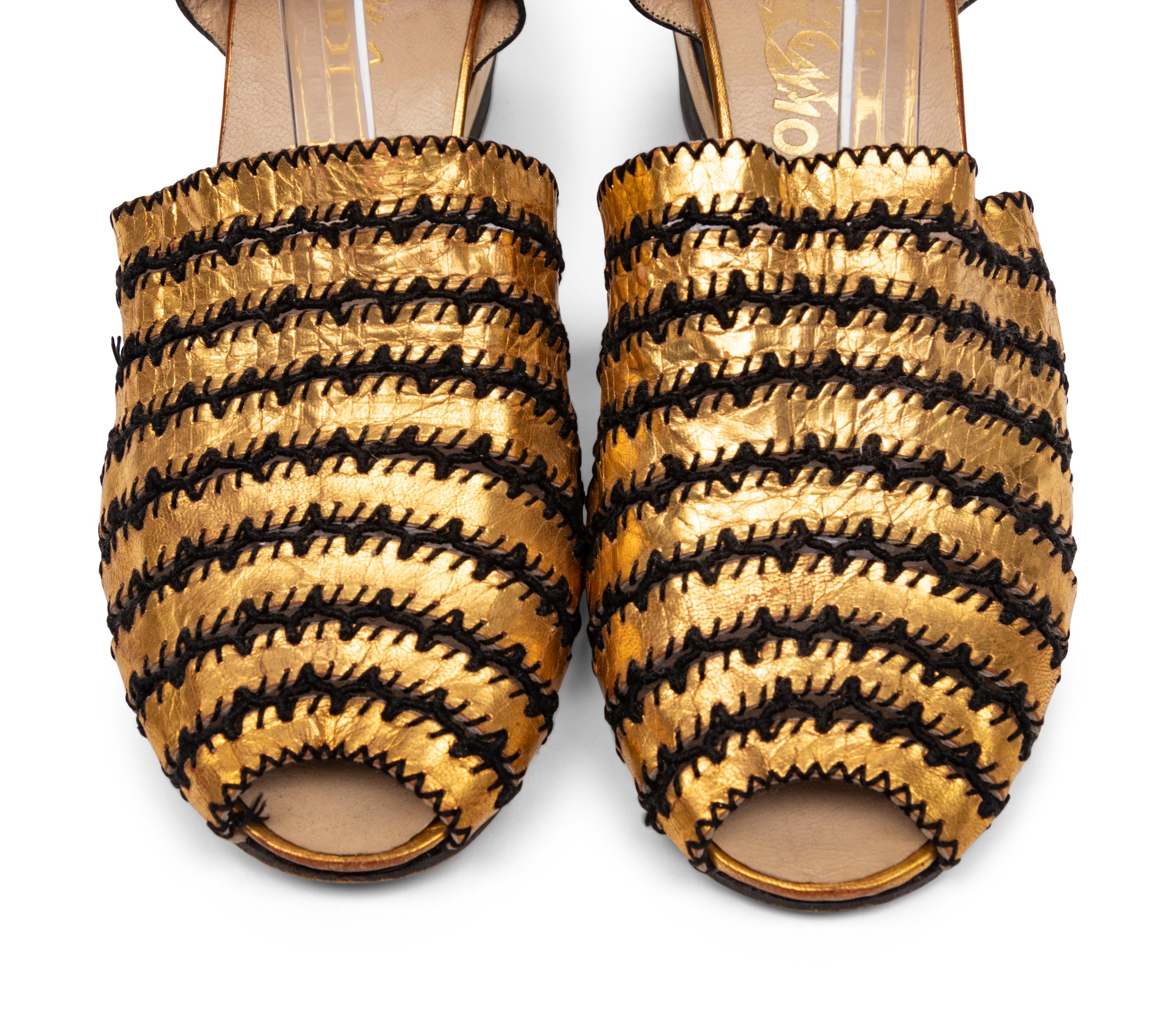 Salvatore Ferragamo, Gold Wedge Evening Sandals, 1940's