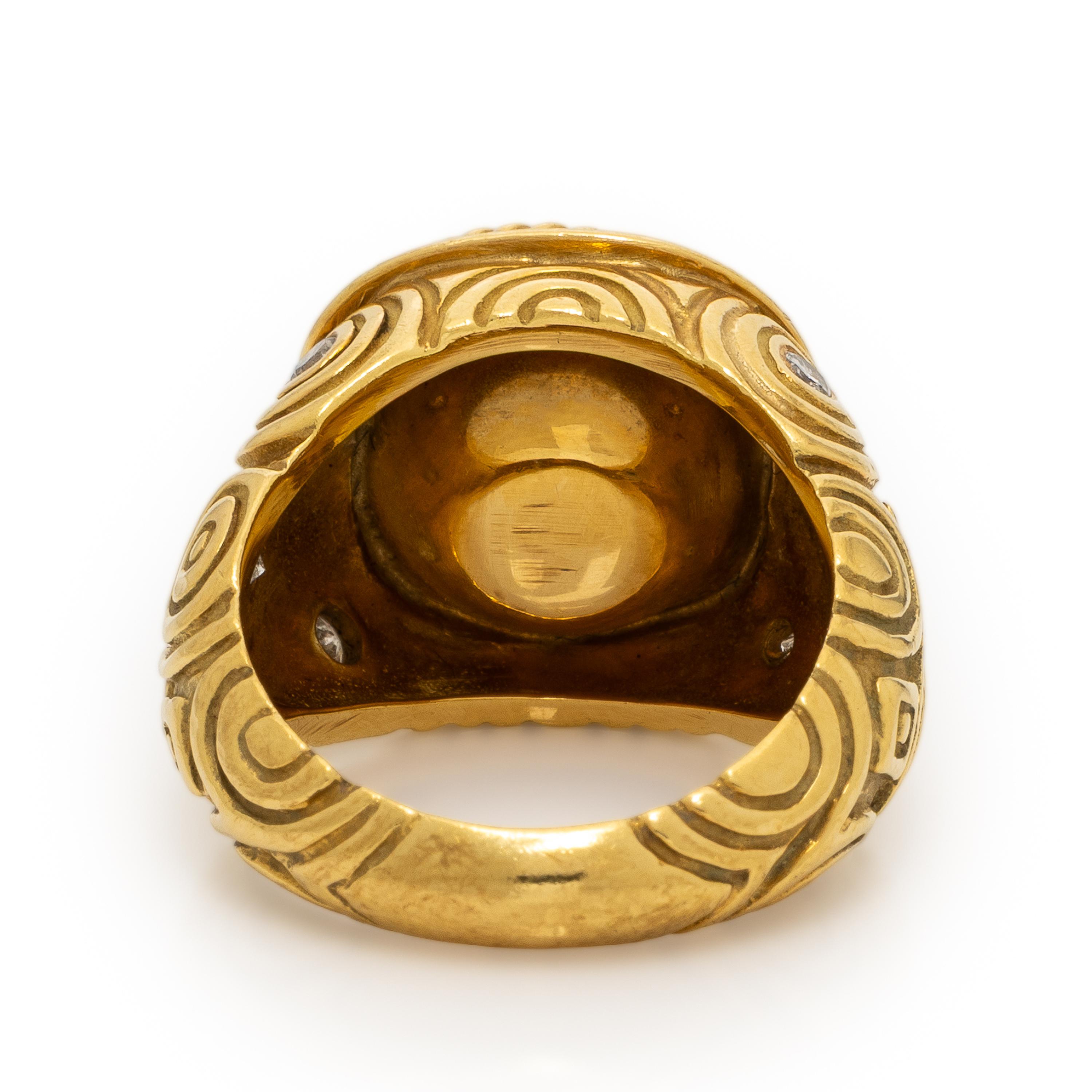 Cultured Pearl, Diamond, and Yellow Gold Ring