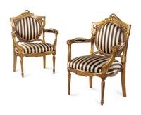 A Pair of Louis XVI Style Giltwood Fauteuils
