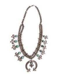 Navajo Silver and Turquoise Squash Blossom Necklace