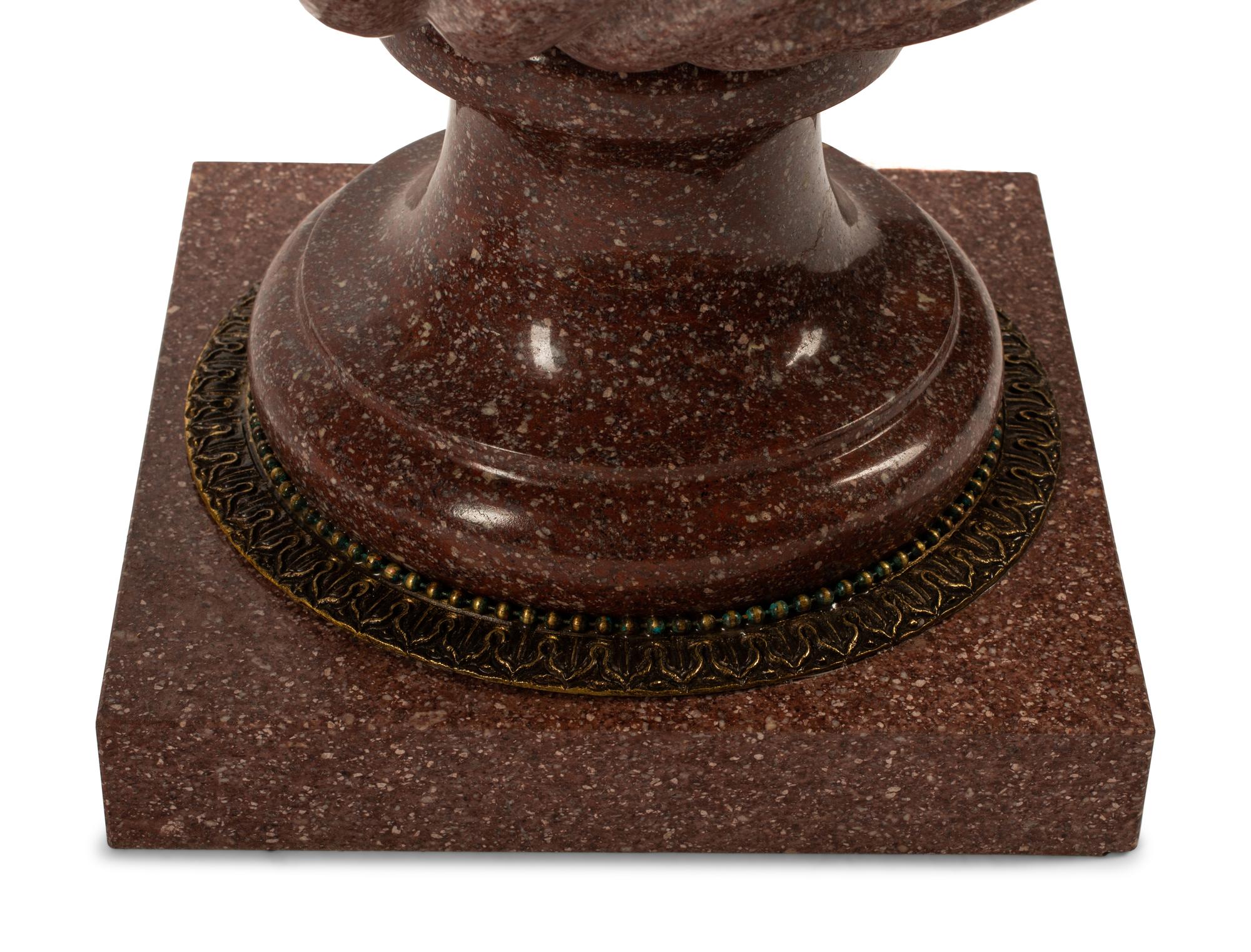 A Pair of Neoclassical Style Bronze Mounted Carved Hardstone Urns