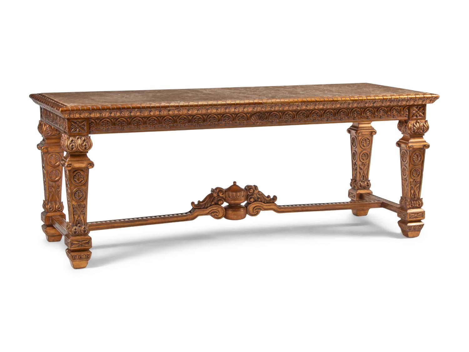 A Louis XIV Style Giltwood Marble-Top Library Table