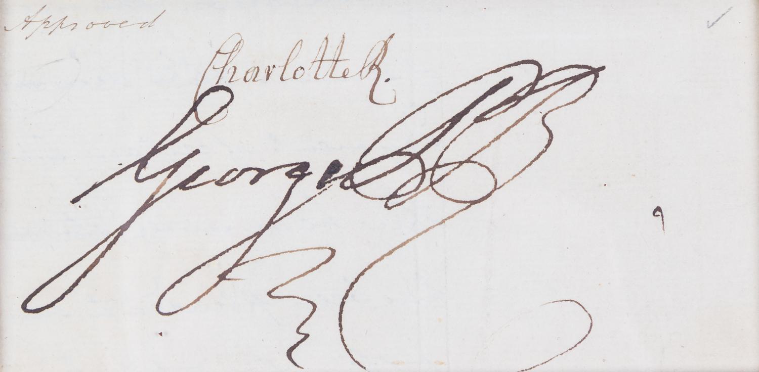 GEORGE III AND CHARLOTTE OF MECKLENBURG-STRELITZ. Clipped signature of both ("George R") and ("Charlotte R"), n.d.