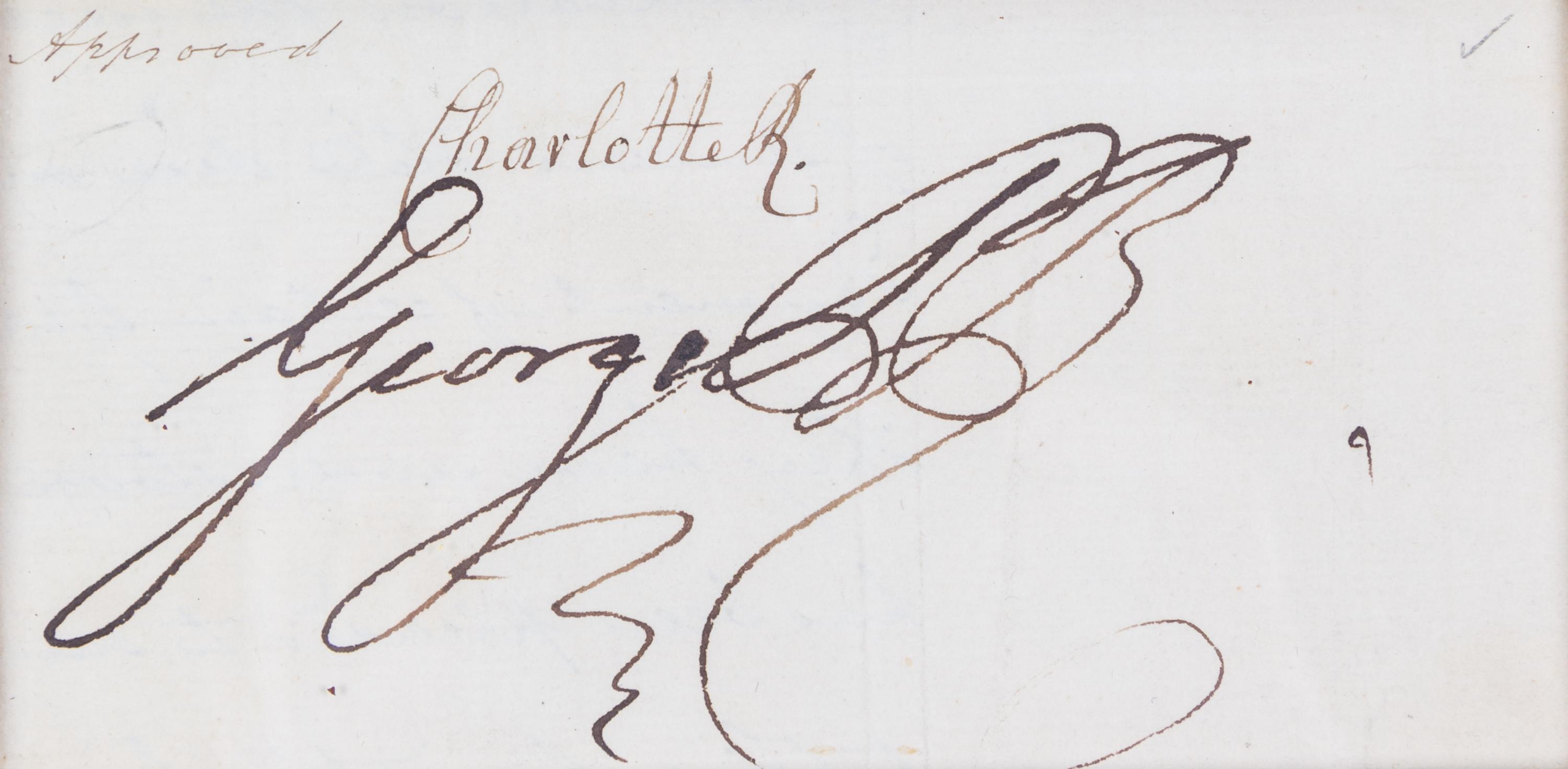 GEORGE III AND CHARLOTTE OF MECKLENBURG-STRELITZ. Clipped signature of both ("George R") and ("Charlotte R"), n.d.