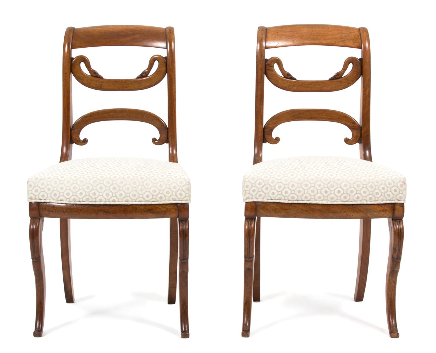 A Pair of Louis Philippe Style Swan-Form and Crested Back Side Chairs Height 34 inches. — 20TH CENTURY
