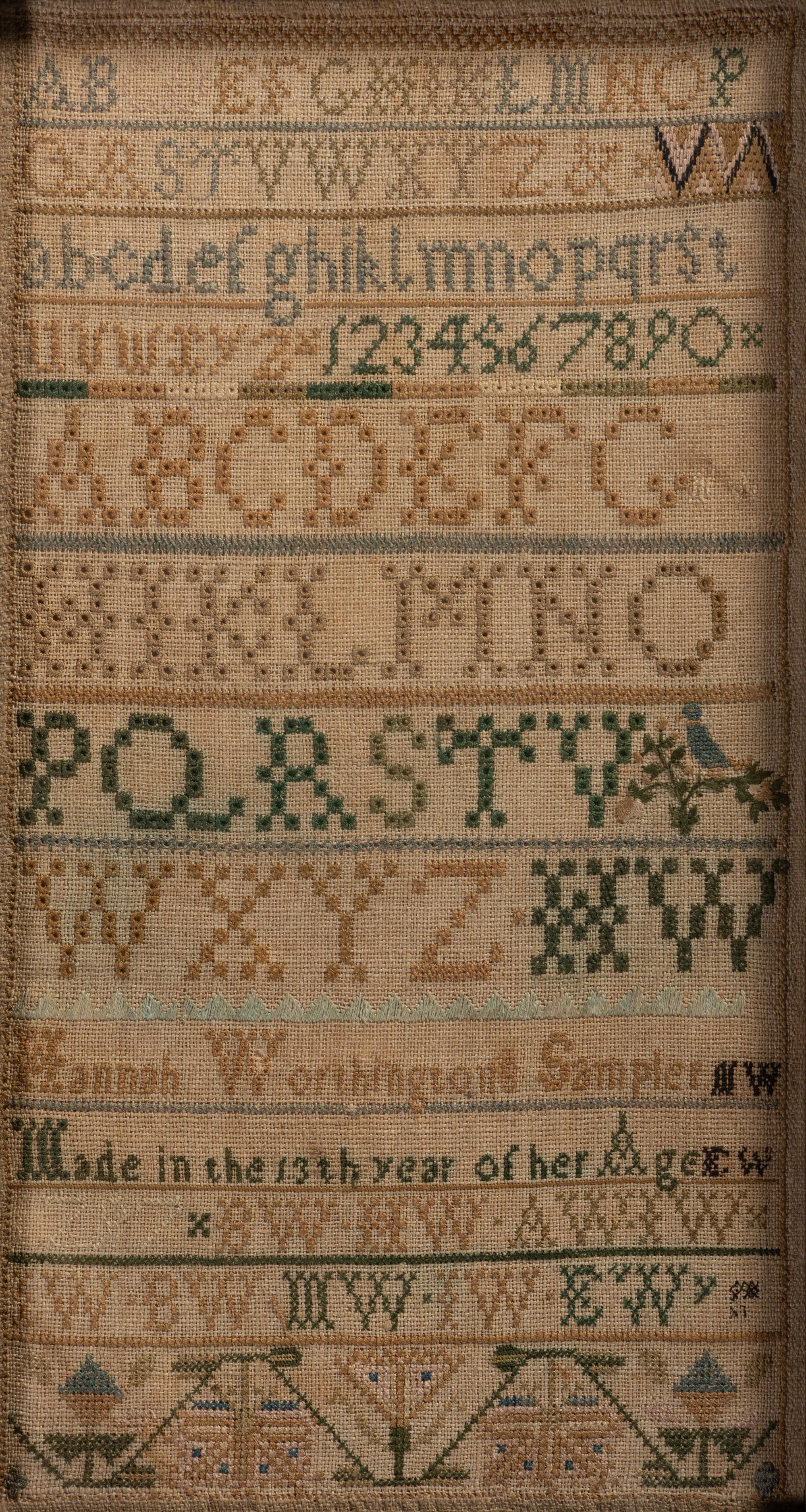 An Pennsylvania Needlework Alphabet Sampler and Family Register, Wrought by Hannah Worthington