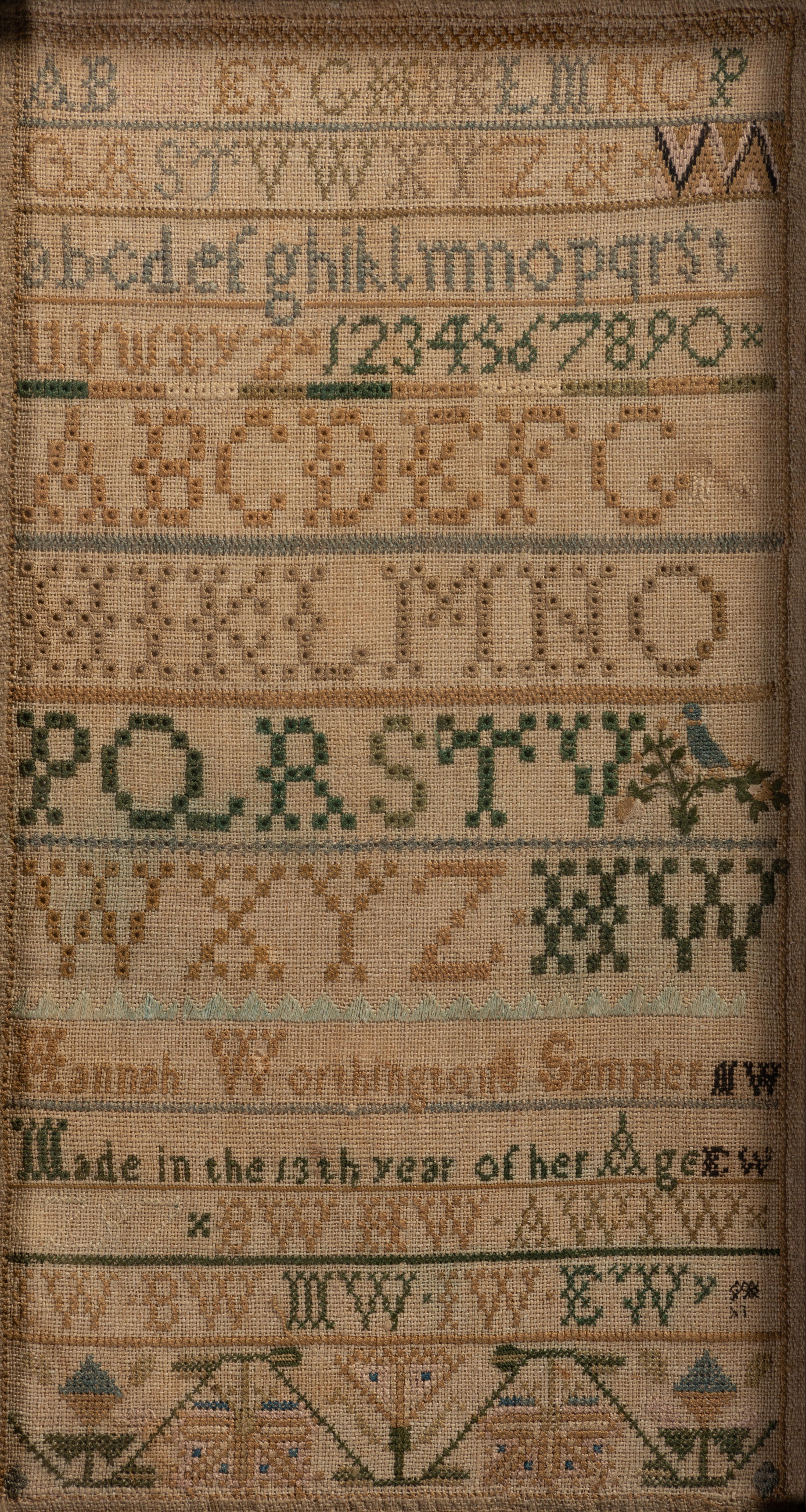 An Pennsylvania Needlework Alphabet Sampler and Family Register, Wrought by Hannah Worthington