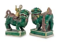 Six Chinese Famille Verte Porcelain Figures of Fu Lions