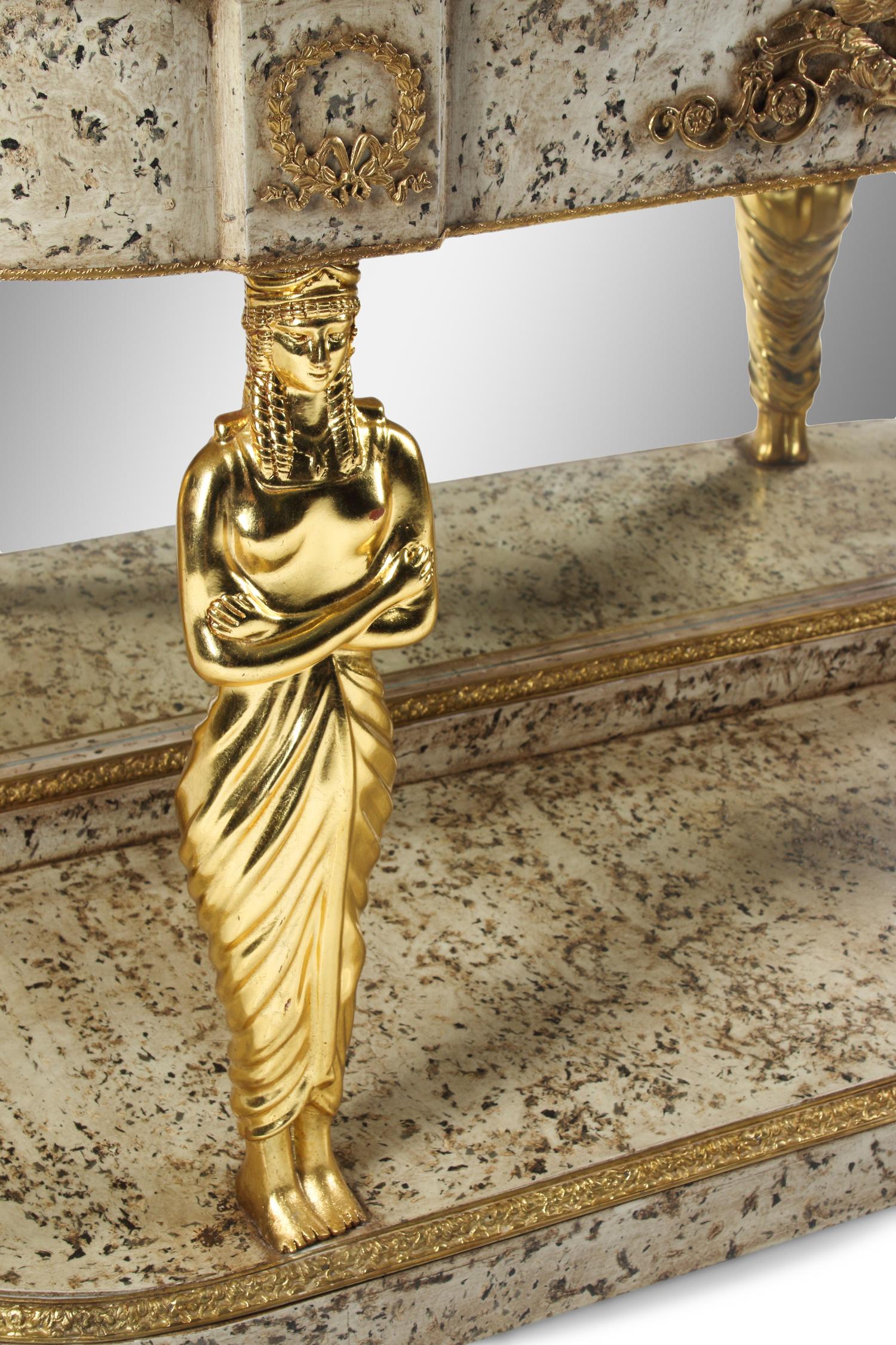 A Directoire Style Painted and Parcel-Gilt Granite-Top Console Table