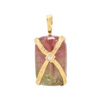 YELLOW GOLD AND WATERMELON TOURMALINE PENDANT NECKLACE