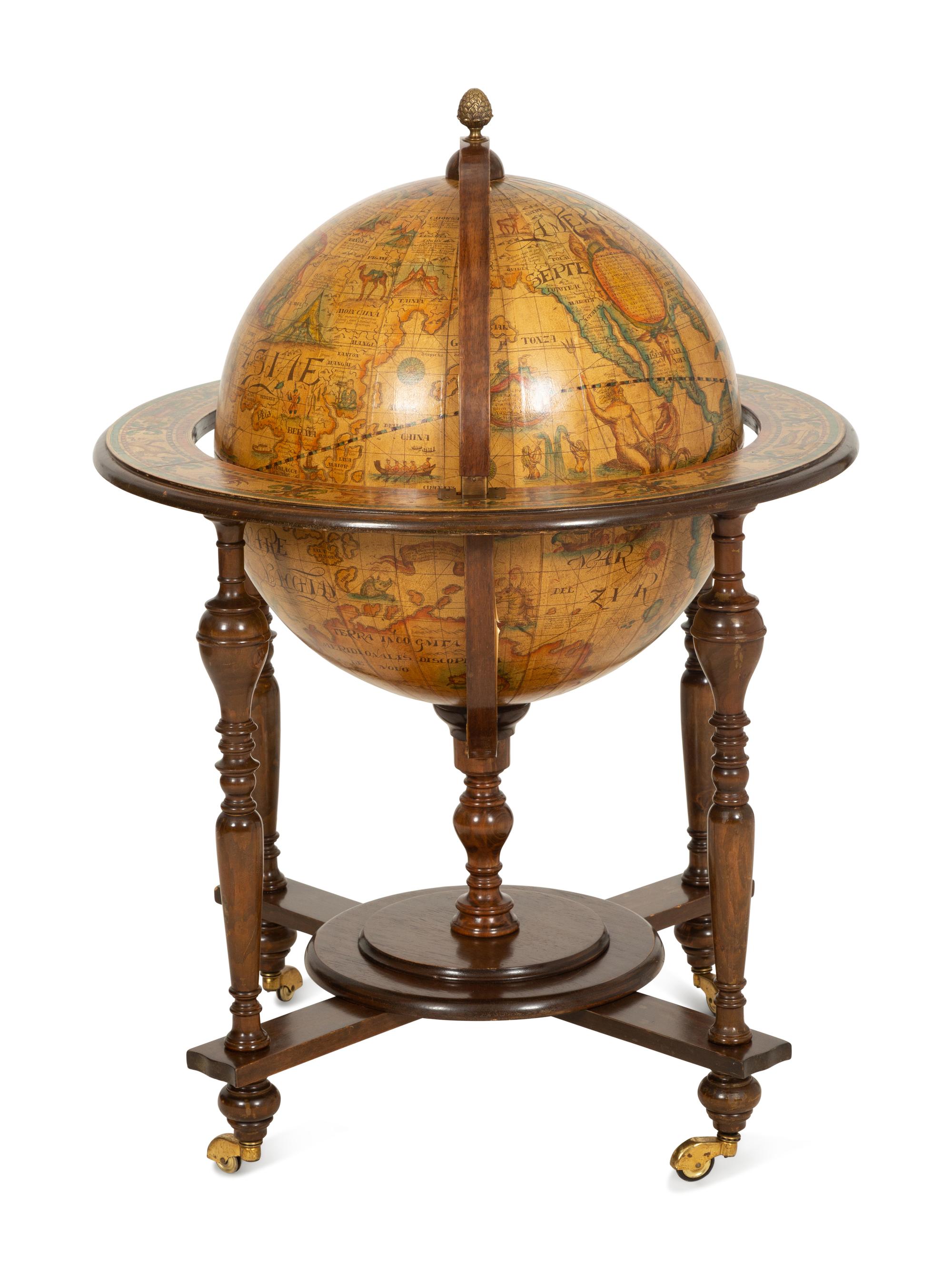 An Italian Library Globe-Form Bar Cabinet