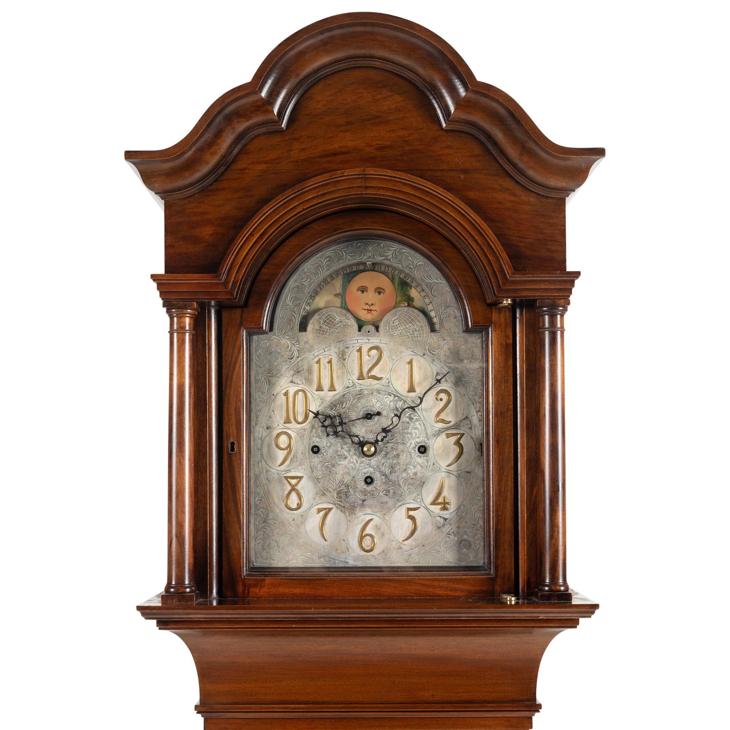 An American Mahogany Tube-Striking Longcase Clock