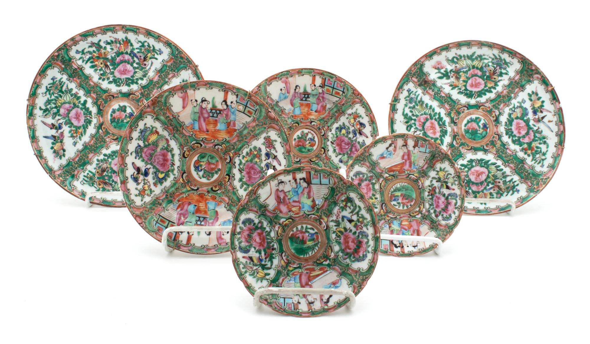 A Collection of Six Rose Medallion Plates Diameter of largest 9 1/4 inches.