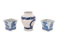 A Pair of Chinese Miniature Planters in Blue and White and a Blue and White Vase