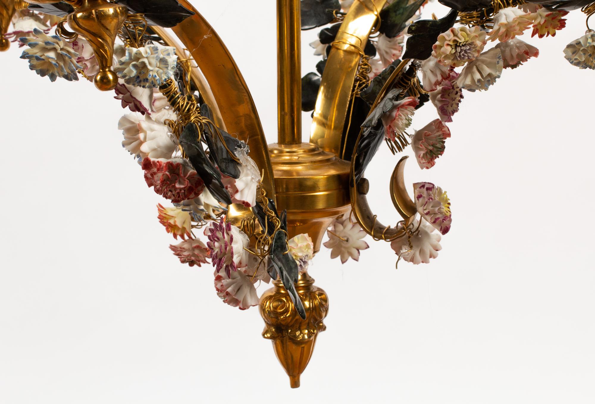 A Louis XV Style Gilt Bronze and Porcelain Hall Lantern