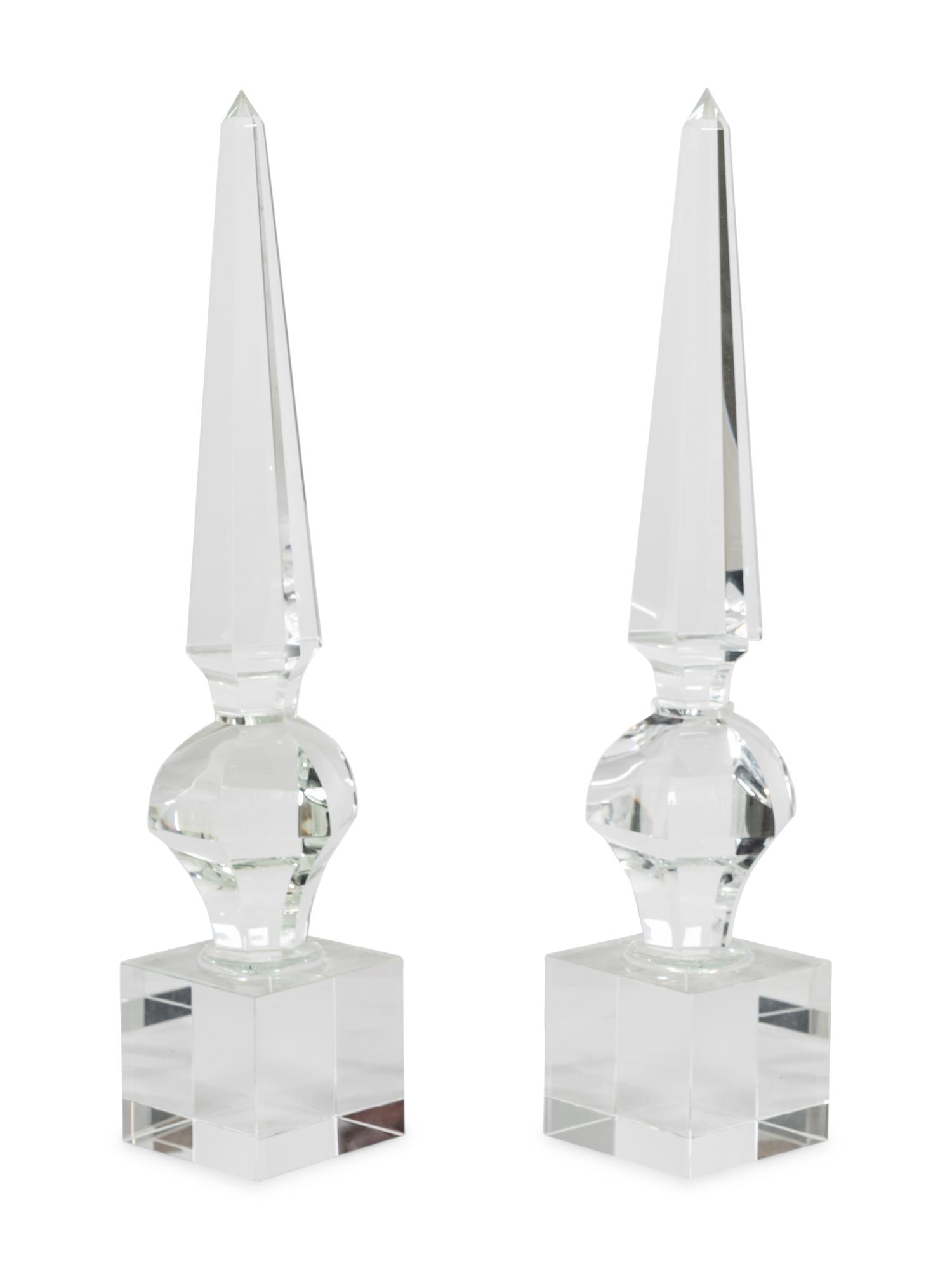 A Pair of Glass Finial-Form Obelisks