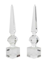 A Pair of Glass Finial-Form Obelisks