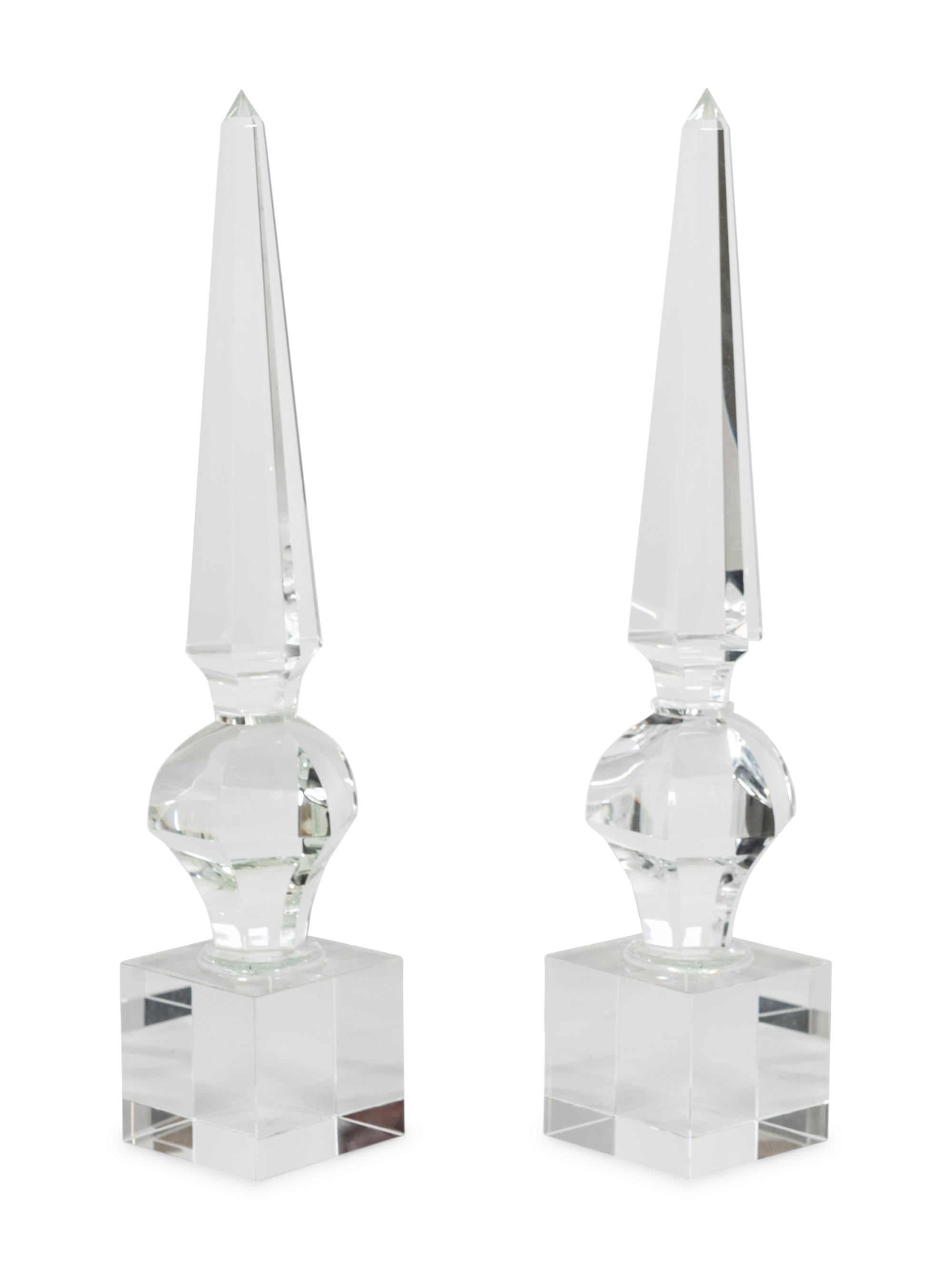 A Pair of Glass Finial-Form Obelisks