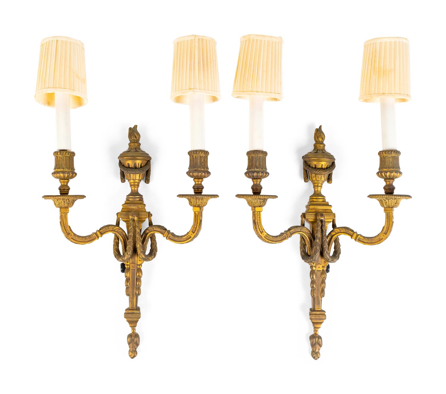 A Pair of Louis XVI Style Gilt Bronze Two-Light Wall Sconces — 19TH/20TH CENTURY