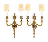 A Pair of Louis XVI Style Gilt Bronze Two-Light Wall Sconces — 19TH/20TH CENTURY