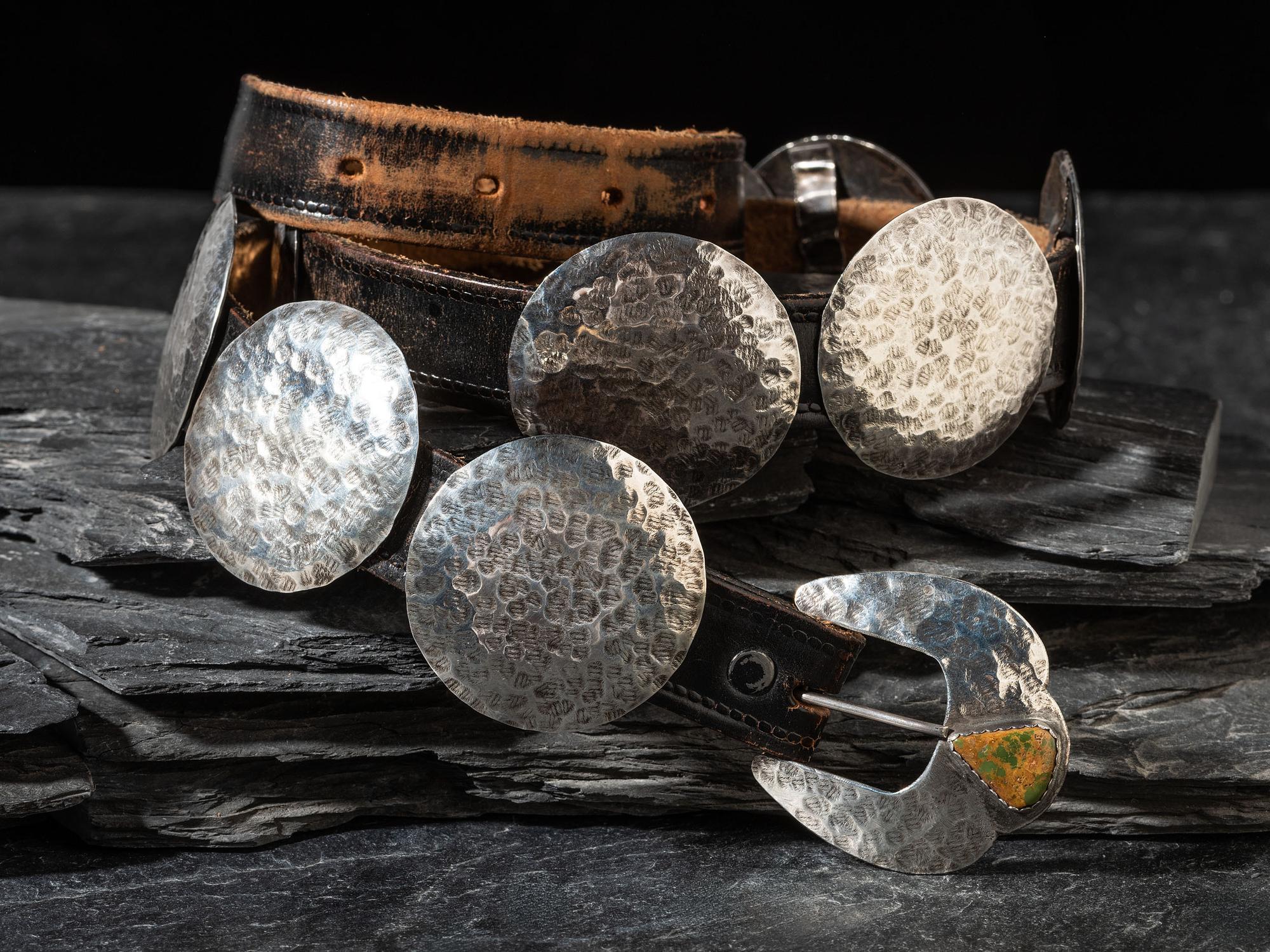 Hammered Sterling Silver and Turquoise Concha Belt