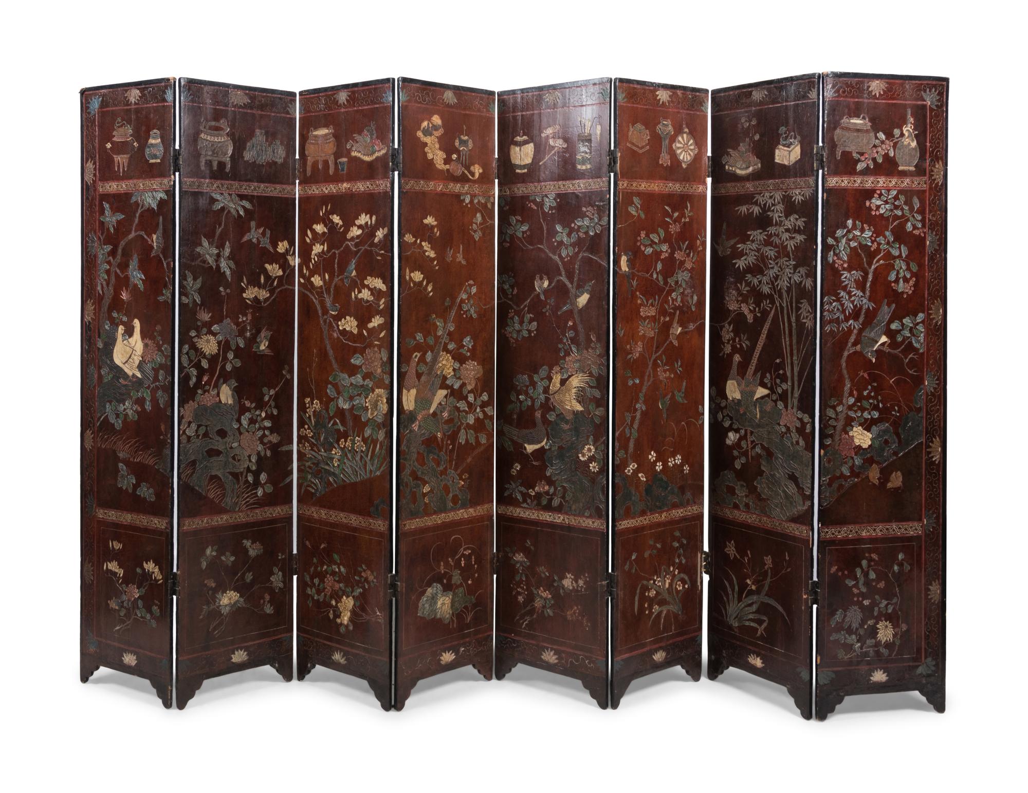 A Chinese Export Lacquer Eight-Panel Floor Screen