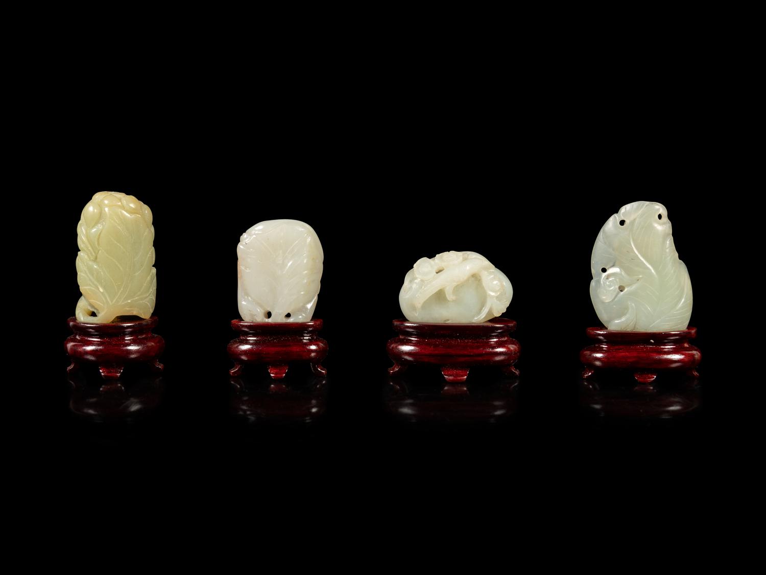 Four Chinese Jade Carvings of Fruits and Animals