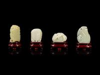 Four Chinese Jade Carvings of Fruits and Animals