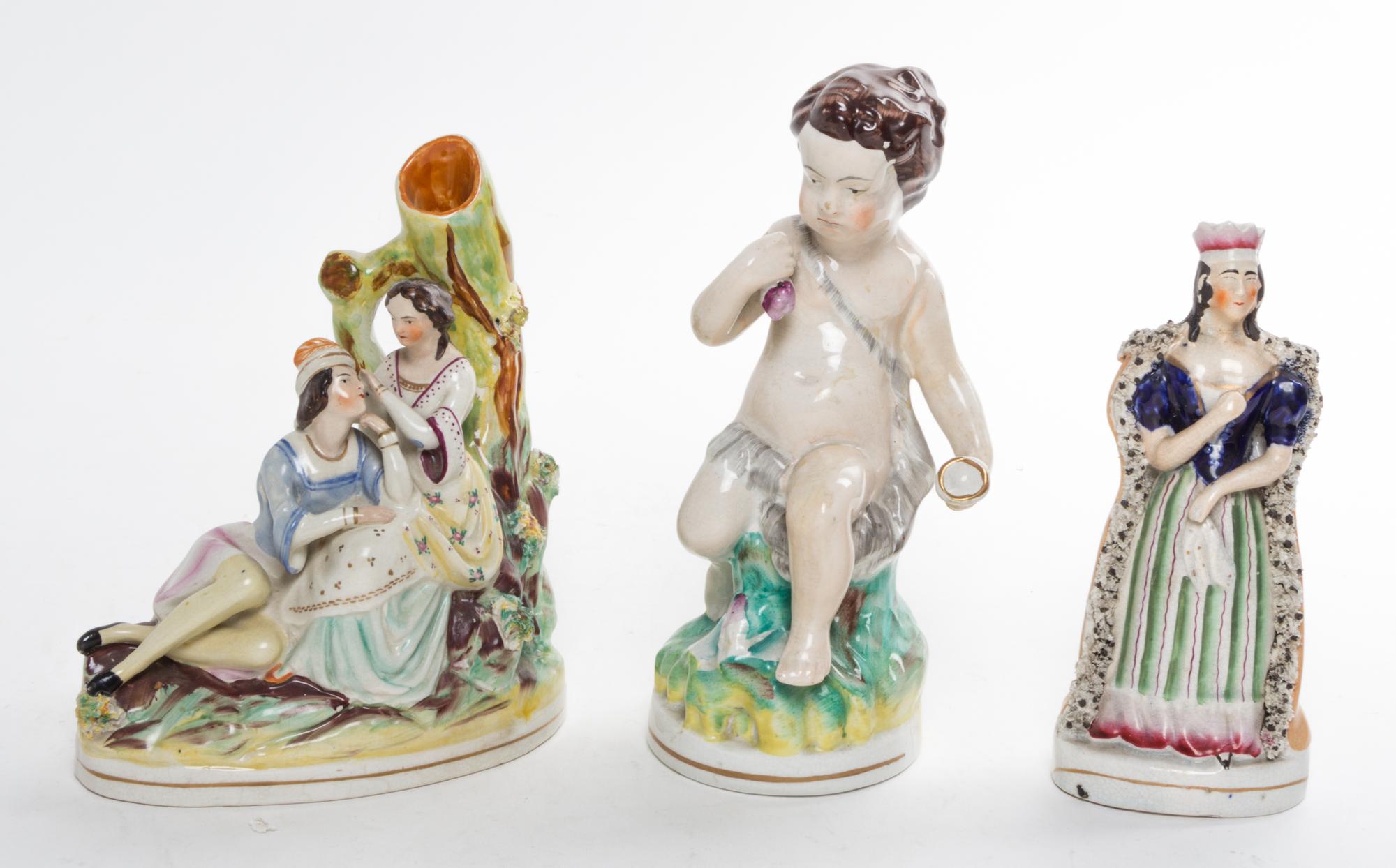 Three Staffordshire Pottery Figures Height of tallest 9 3/4 inches. — 19TH CENTURY