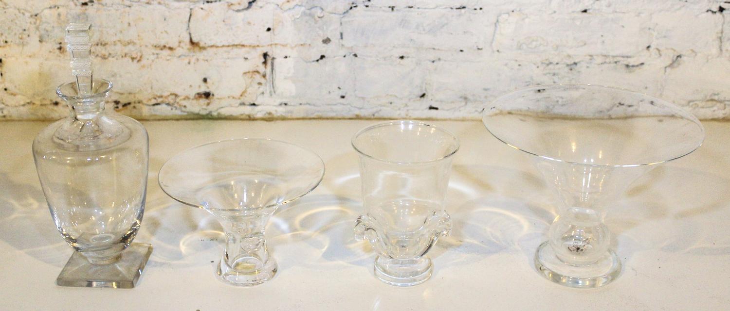 Four Steuben Glass Articles Height of first 10 3/4 inches.