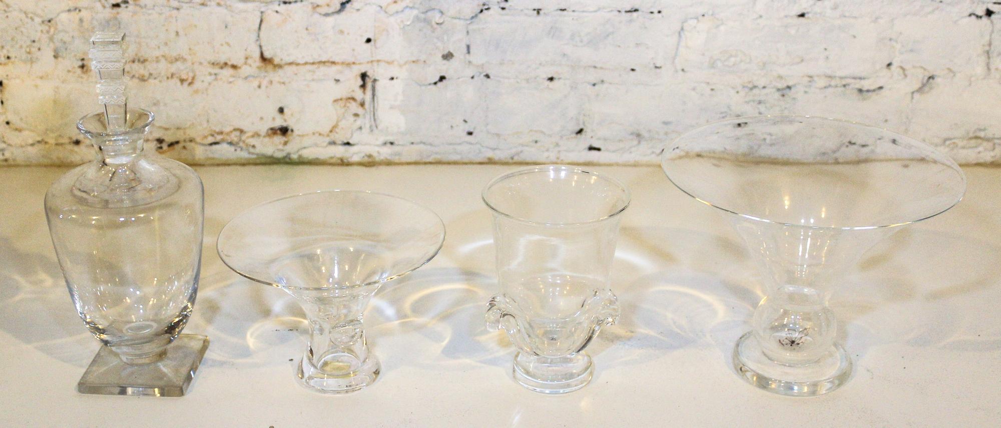 Four Steuben Glass Articles Height of first 10 3/4 inches.