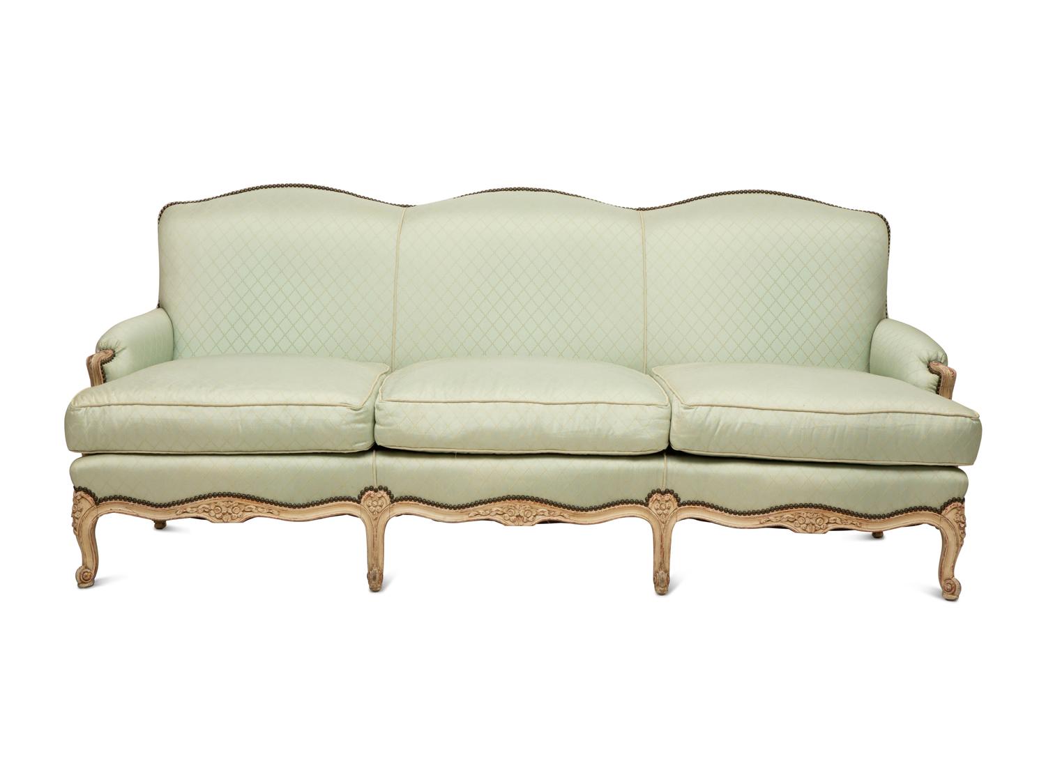 A Louis XV Style Painted Sofa with Scalamandré Upholstery