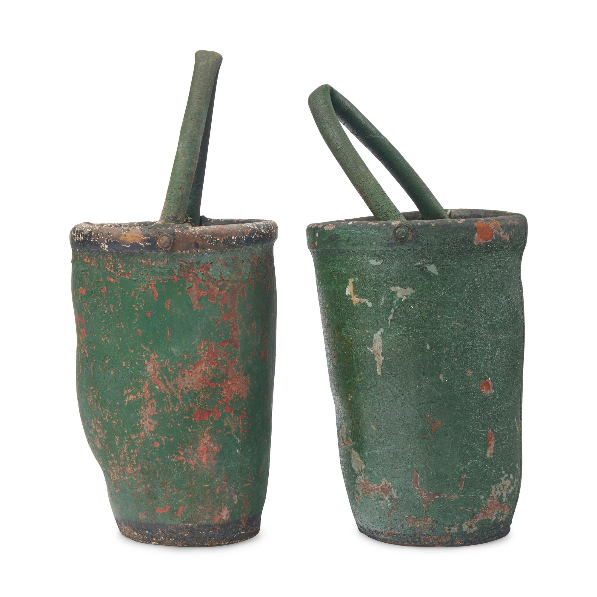 An Assembled Pair of Painted Leather Fire Buckets