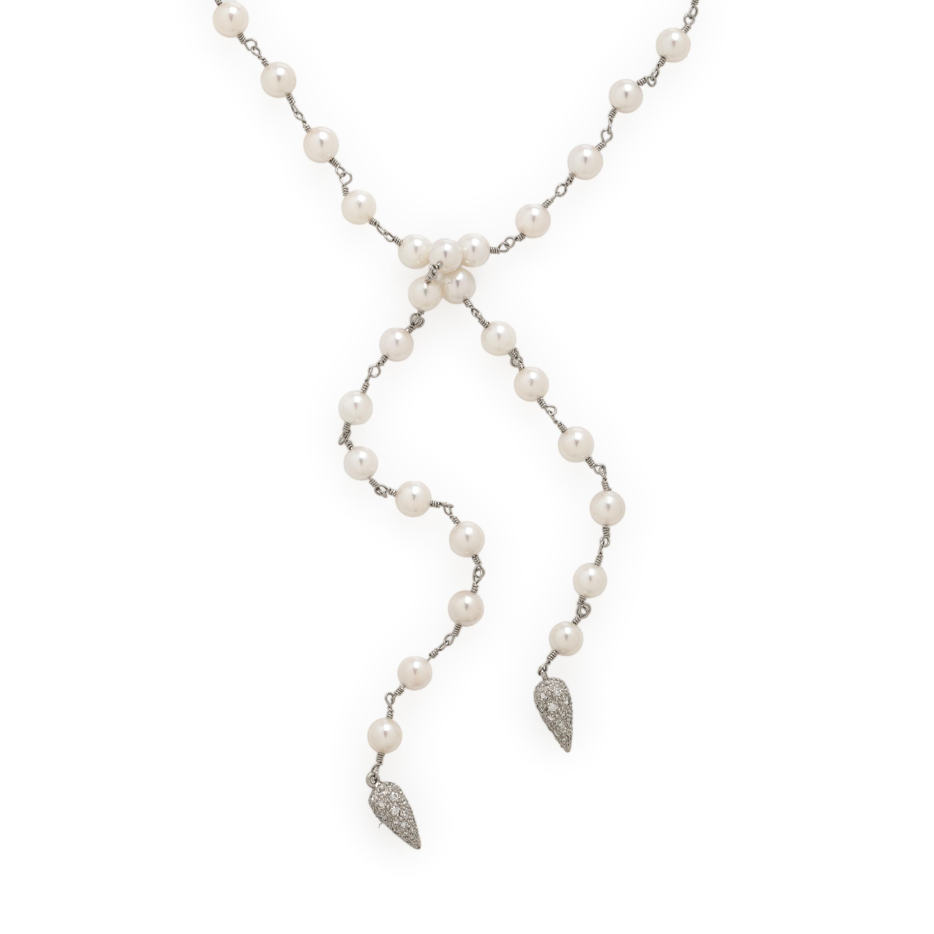 Cultured Pearl and Diamond Lariat Necklace