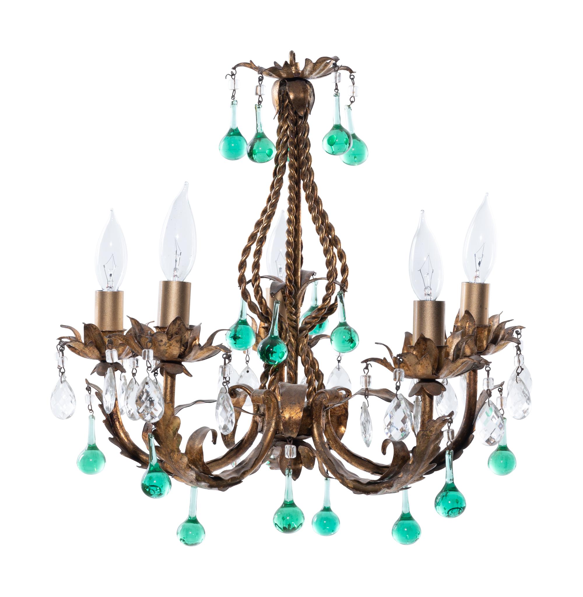 A Continental Gilt Metal Five-Light Chandelier