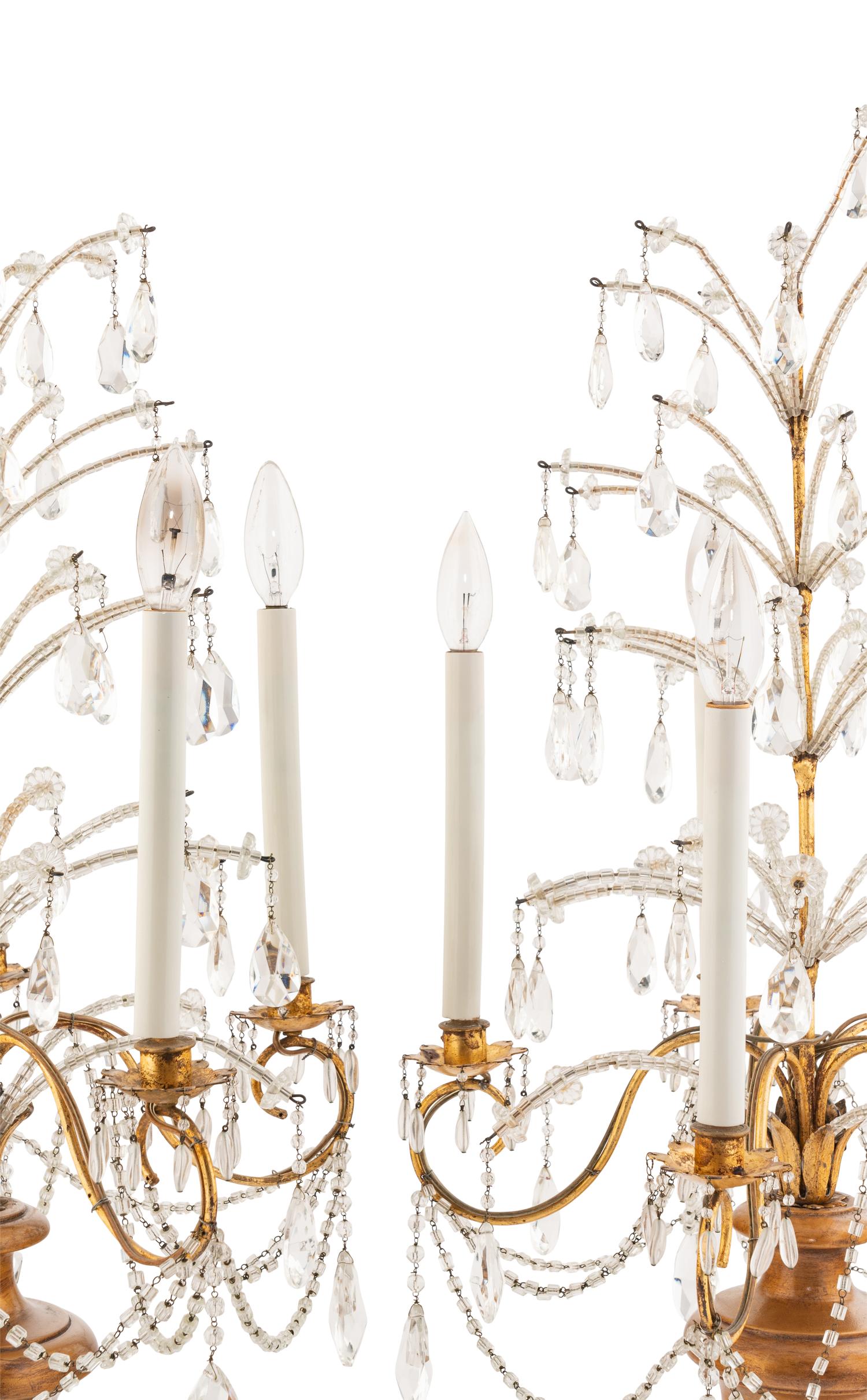 A Pair of Large Italian Giltwood Five-Light Girandoles