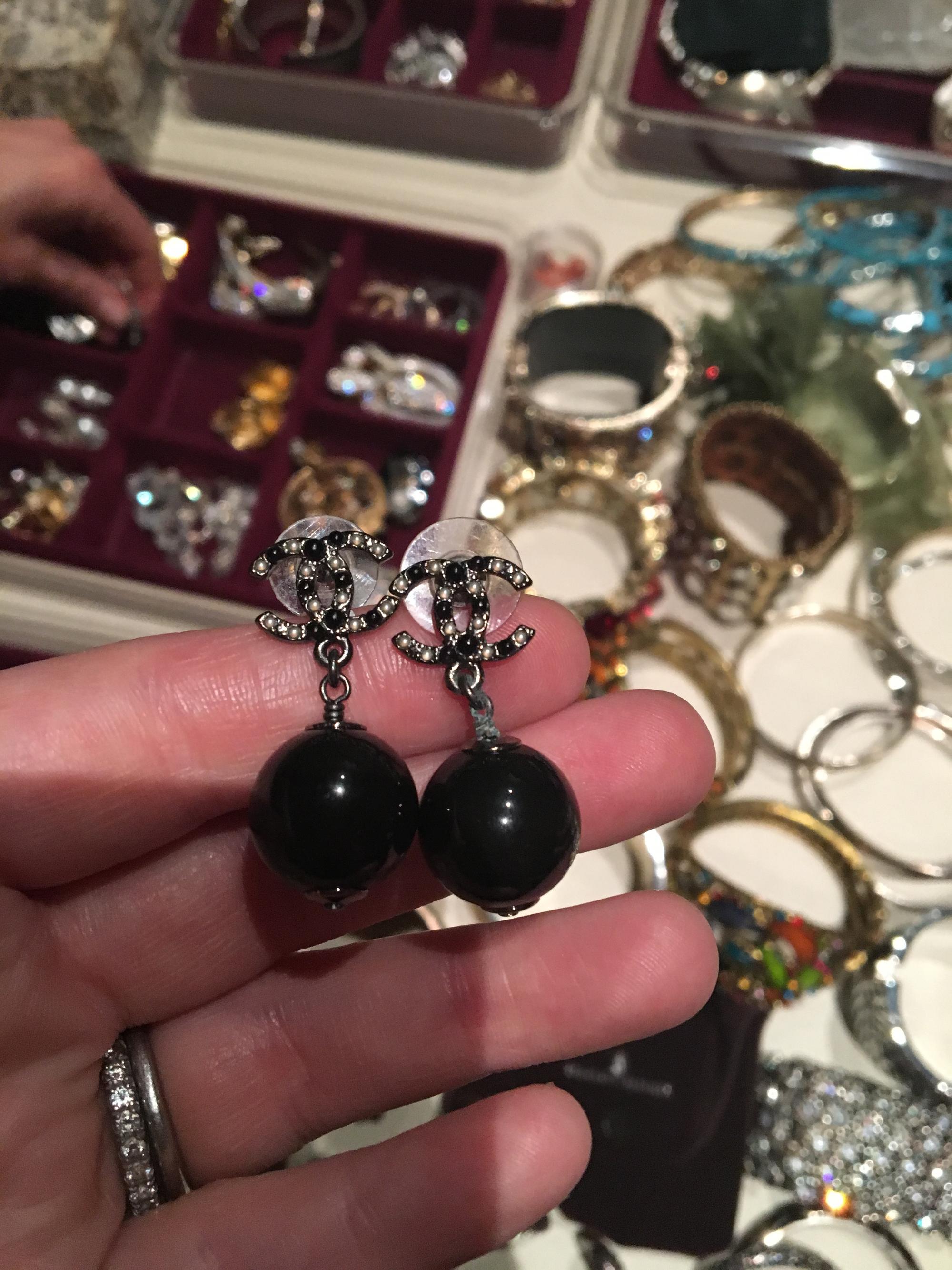 Chanel CC Logo and Black Bead Earrings, 2013