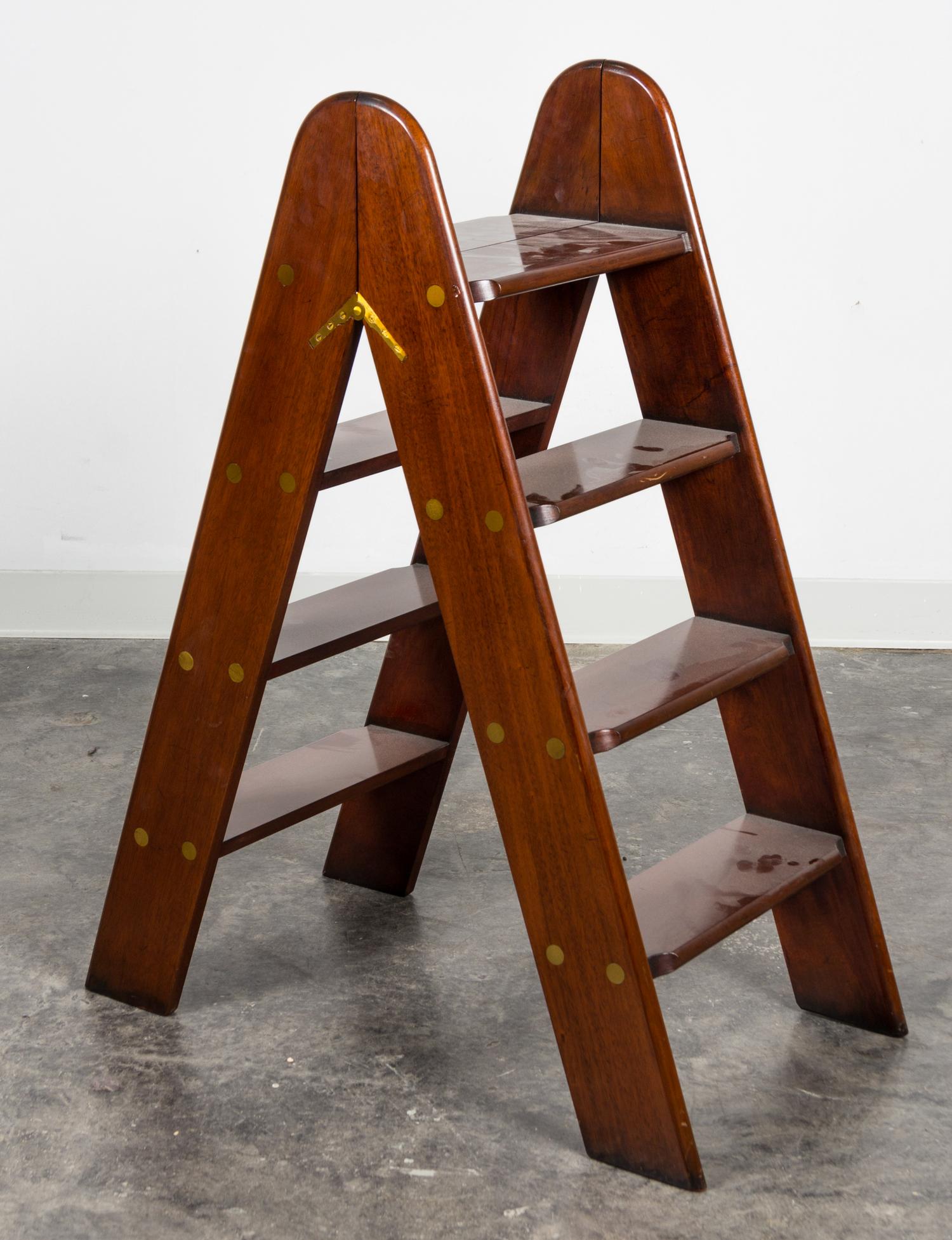 A Set of Regency Style Brass Mounted Folding Library Steps Height 40 inches. — SECOND HALF 20TH CENTURY