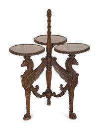 An Unusual English Carved Walnut Three-Part Stand