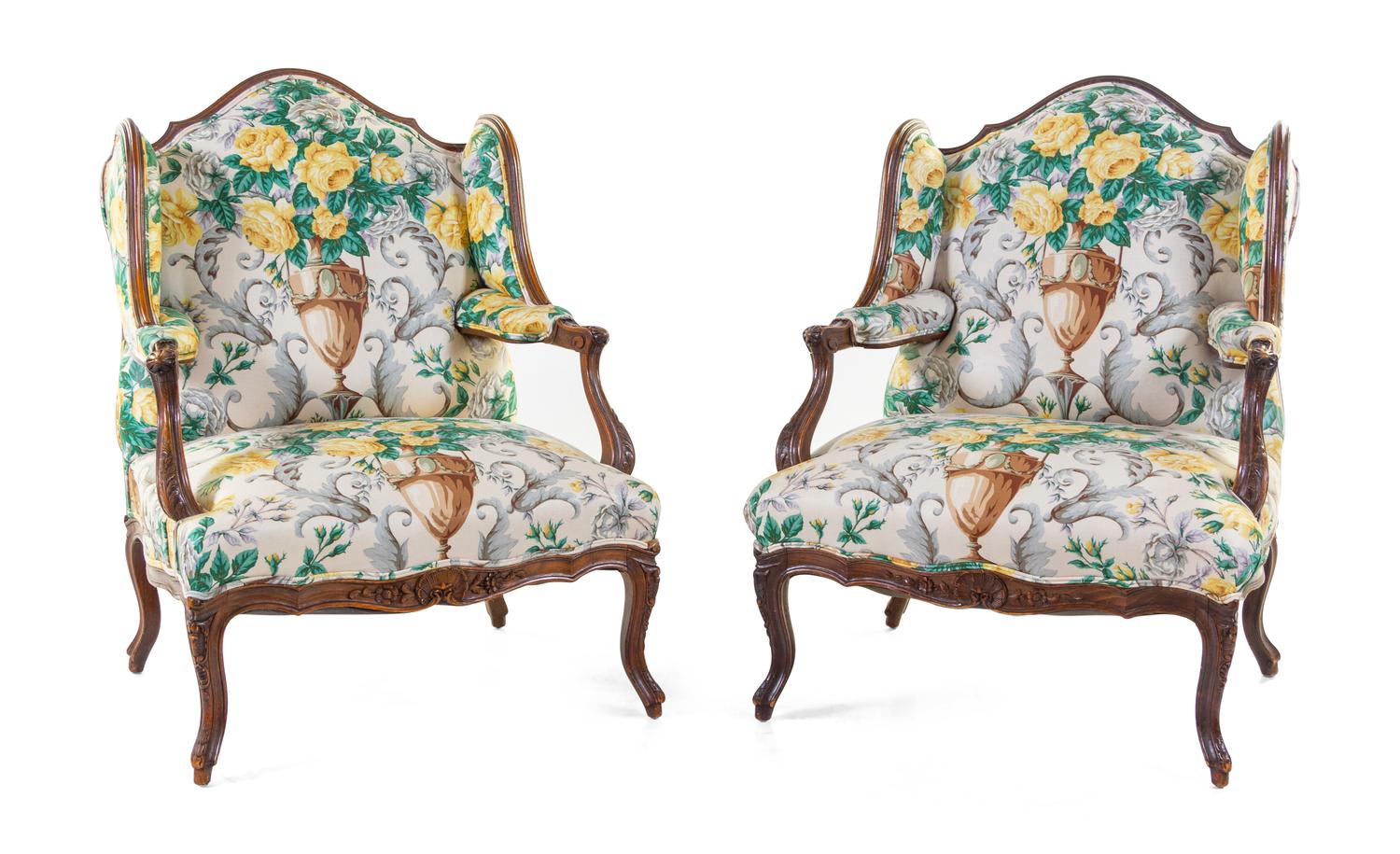 A Pair of Régence Style Walnut Bergères