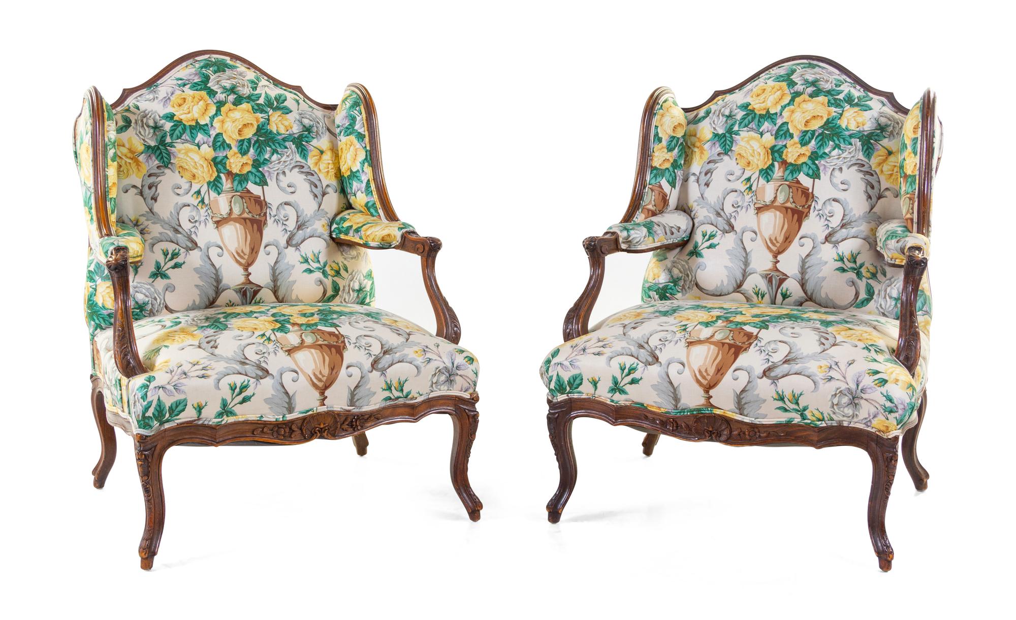 A Pair of Régence Style Walnut Bergères