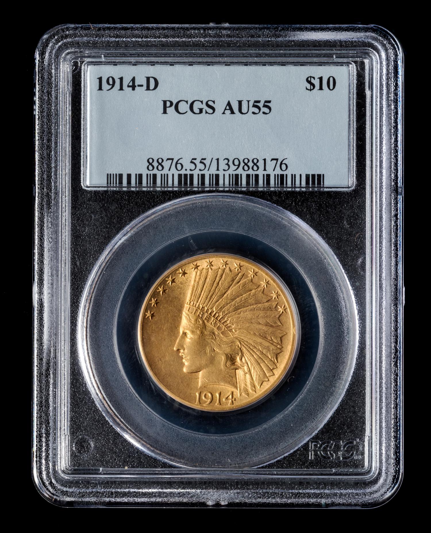 A United States 1914-D Indian Head $10 Gold Coin